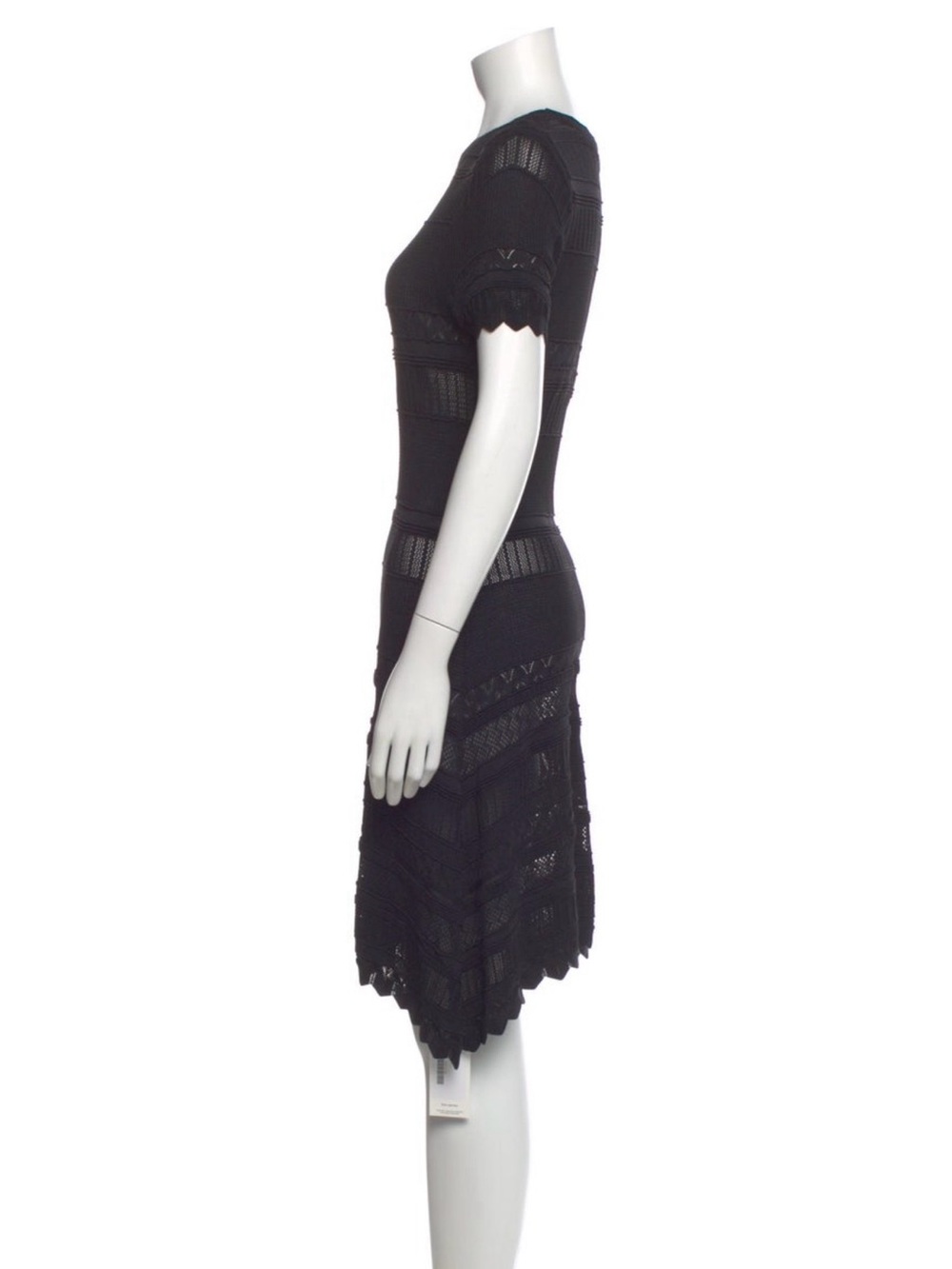 Alexis Black Pointelle Knit Midi Dress | Sheer Panel Detail | Size Medium - Picture 4 of 5